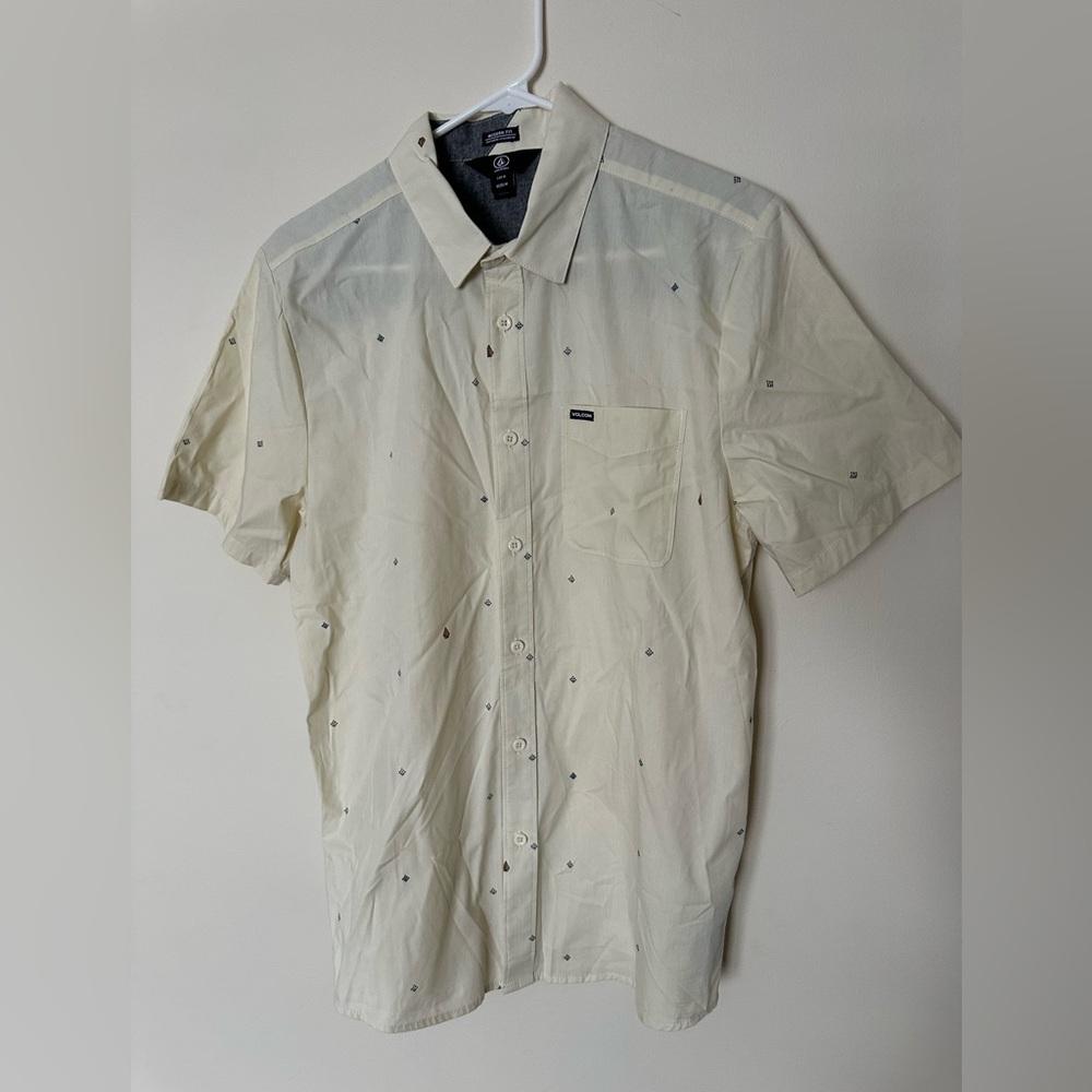 Volcom Men's Cream/Yellow Patterned Button Down Shirt‎